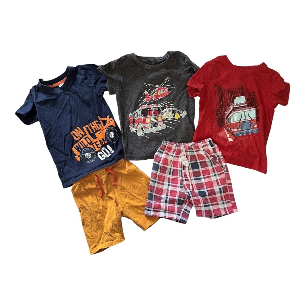 Garanimals Cat&Jack Boys 5pc Set 4T T-Shirts‎ Shorts Fire Truck Construction